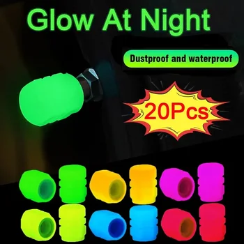 20PCS Luminous ยางวาล์ว Caps รถจักรยานยนต์จักรยานล้อหัวฉีดกันฝุ่นยางวาล์ว Stem เรืองแสง Night Glowing ตกแต่งรถ 1