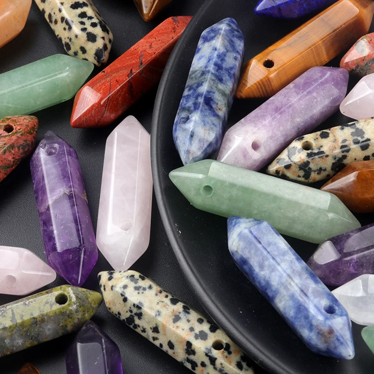 10Pcs Wholesale Natural Stone Unakite Lapis lazuli Amethysts Hexagonal Pendant Charms for Making DIY Necklace Earrings Jewelry