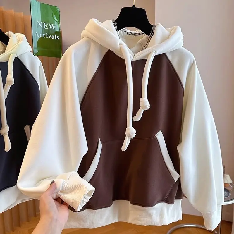 Women Men Hoodies Fashion Autumn Winter Hooded Pullovers Contrast Color Raglan Sleeve Streetwear Female Hip Hop Hoodie