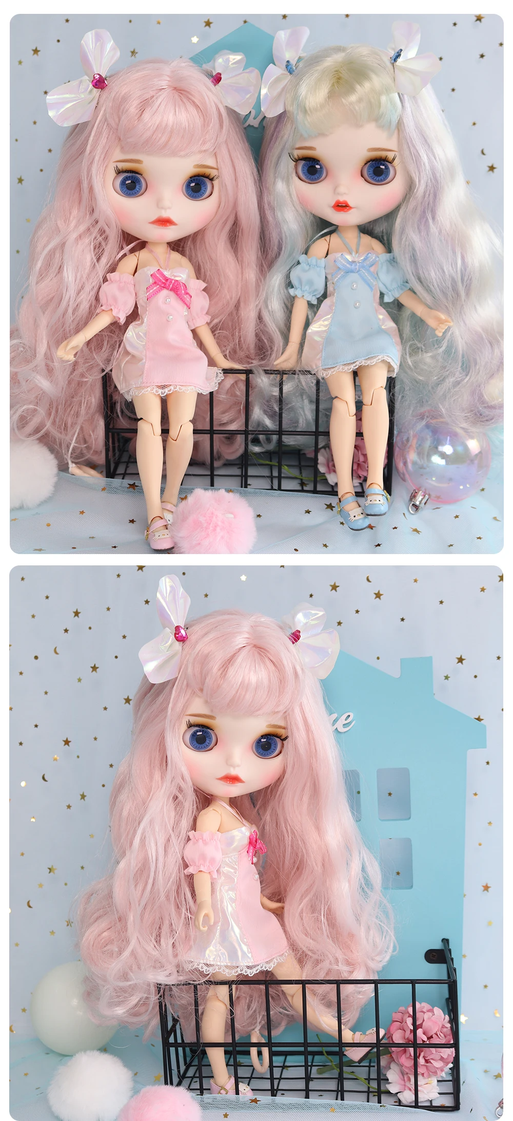 Neo Blythe Doll Fancy Skirt Dress with Bow Hairpin 1