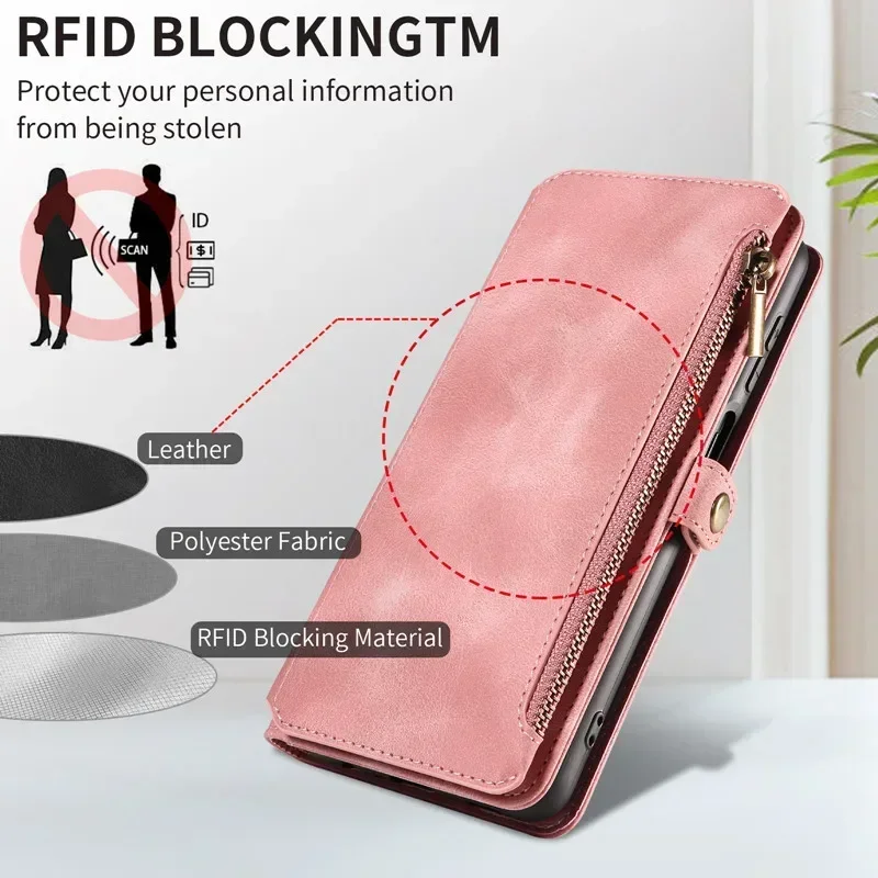Flip Zipper Wallet Leather Case with Card Slots – Premium Phone Bags Cover