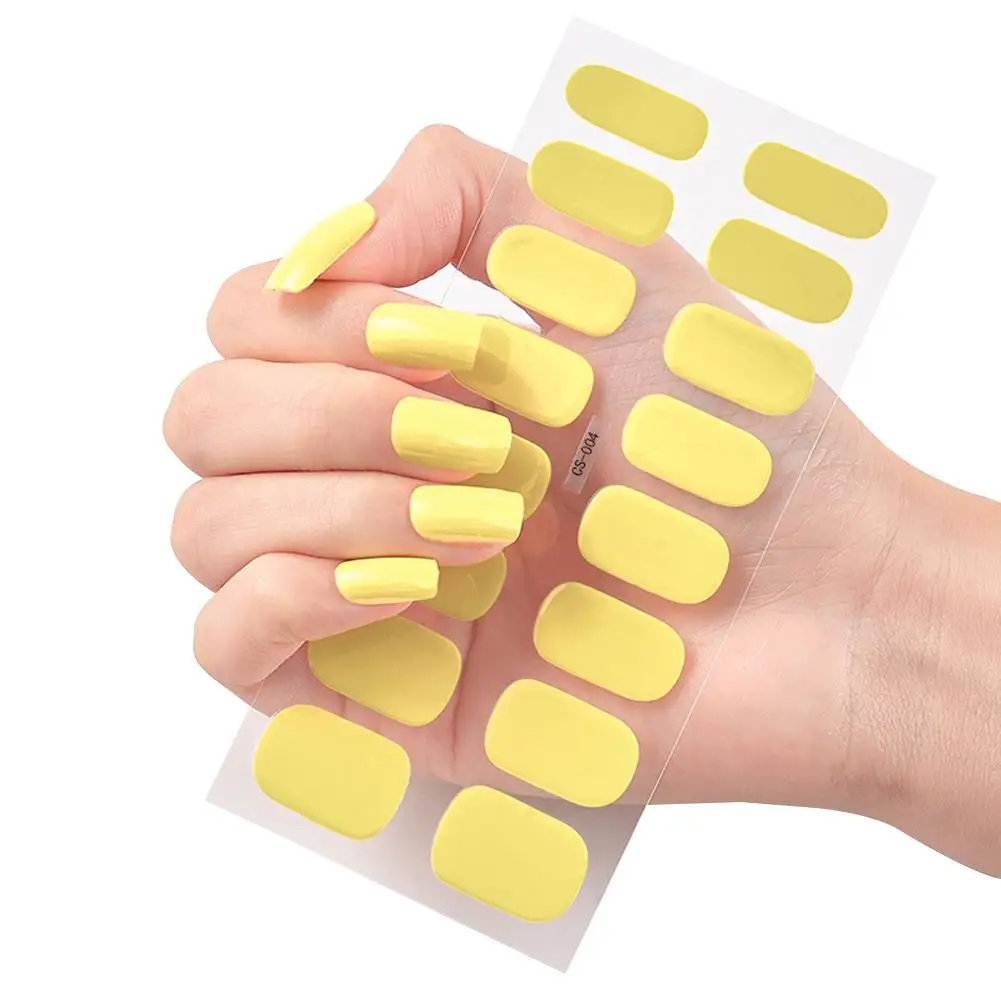 Semi Cured Gel Nail Sticker Pure Color UV LED Lamp Covered Waterproof Full Adhesive Long Self Nail Decals Manicure Lasting