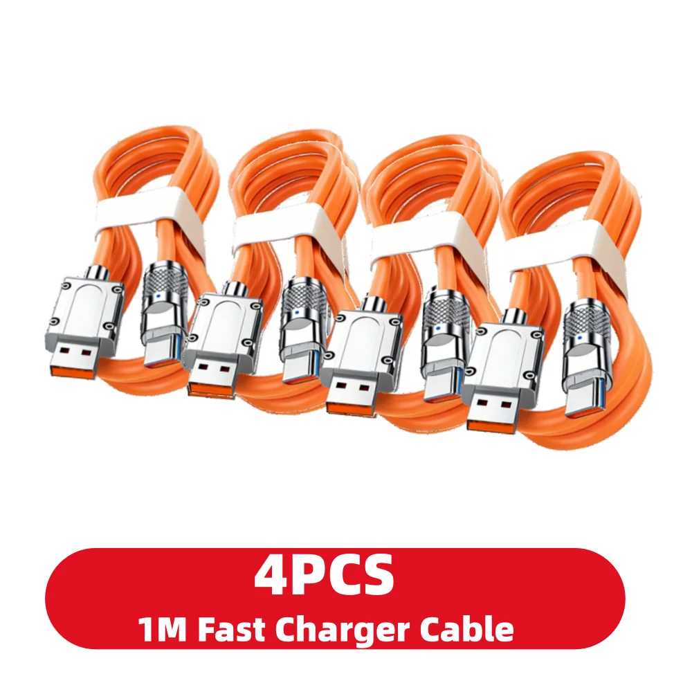 4PCS 120W Super Fast Charge Type-C Liquid Silicone Cable Quick Charge USB C Lines For Xiaomi Huawei Samsung USB Phone Data Wire