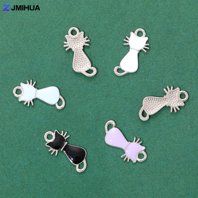 15PCS Cute Cat Connectors Enamel Charms For Jewelry Making Findings  Accessories DIY Handmade Necklaces Bracelets Anklet Supplies