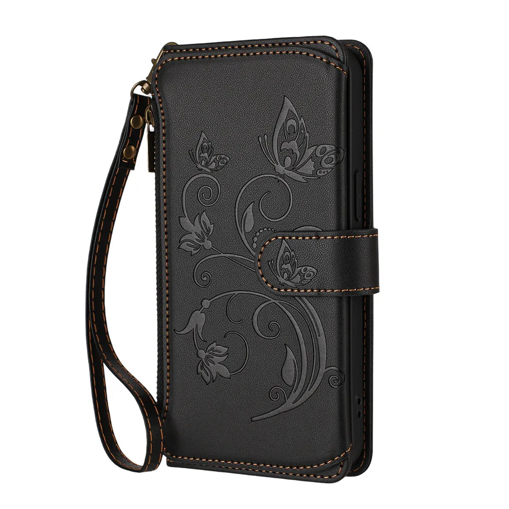 Elegant Zipper Wallet Flip Case with Card Slots and Stand Function