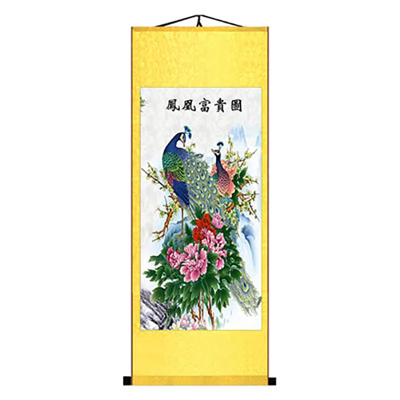 Chinese Elegant Peacock and Phoenix Painting Wall Art, Hanging Scroll, Living Room, Corridor Decoration