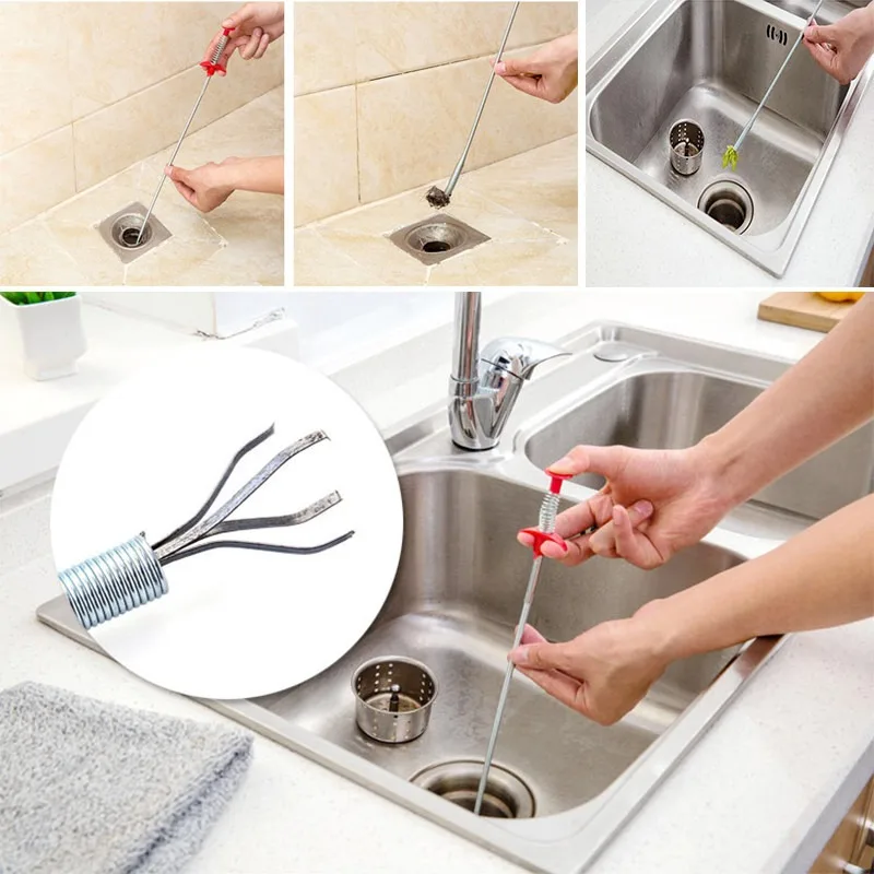 Pipe cleaner 60cm spring pipe unclogging tool drain anti-clogging with grapple wire reusable