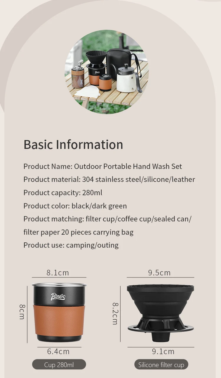 S096bace560f74f51a066e77ea25e0d4bD BINCOO Coffee Equipment Portable Hand Brewed Coffee Set Coffee Manual Grinder Complete Set for Outdoor Camping Travel