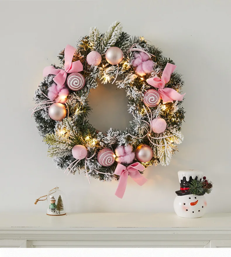 Description Picture 3 of itemChristmas Wreaths for Front Door 11.8/15.7 Inch Christmas Wreath with Bow Ribbon Pink Christmas Door Wreath Christmas Decor