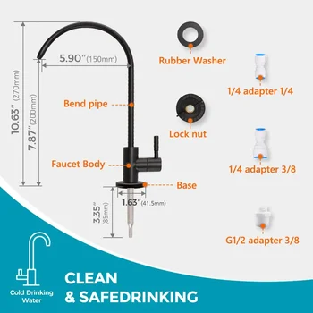1/4 "ก๊อกน้ําห้องครัวเครื่องกรองน้ําแตะดื่มแตะเดี่ยวก๊อกน้ําอ่างล้างจานสแตนเลสกรองน้ําสะอาดก๊อกน้ํา 2