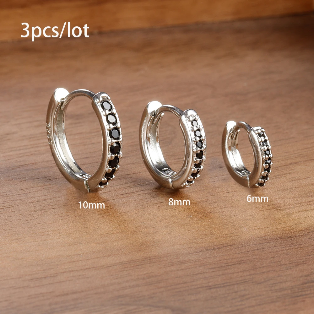 3 teile/satz Edelstahl Minimal Creolen Kristall Zirkonia Kleine Huggie Helix Tragus Knorpel Ohrringe Piercing Schmuck – Detail 10