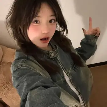 카고 데님 코트 봄과 가을 씻은 오래된 카디건 재킷
