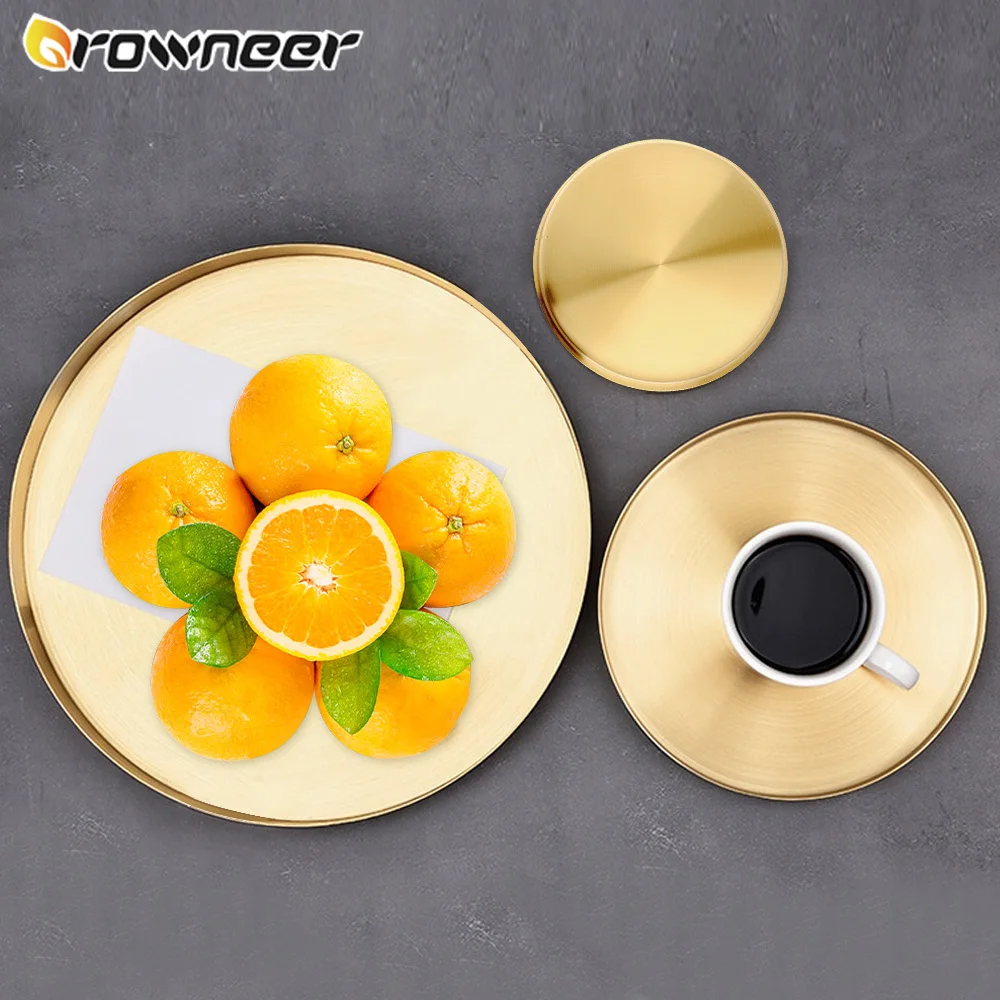 Round Storage Tray Golden Stainless Steel Plate Fruit Cake Container Simple Elegant Kitchen Organizer Home Table Décor |