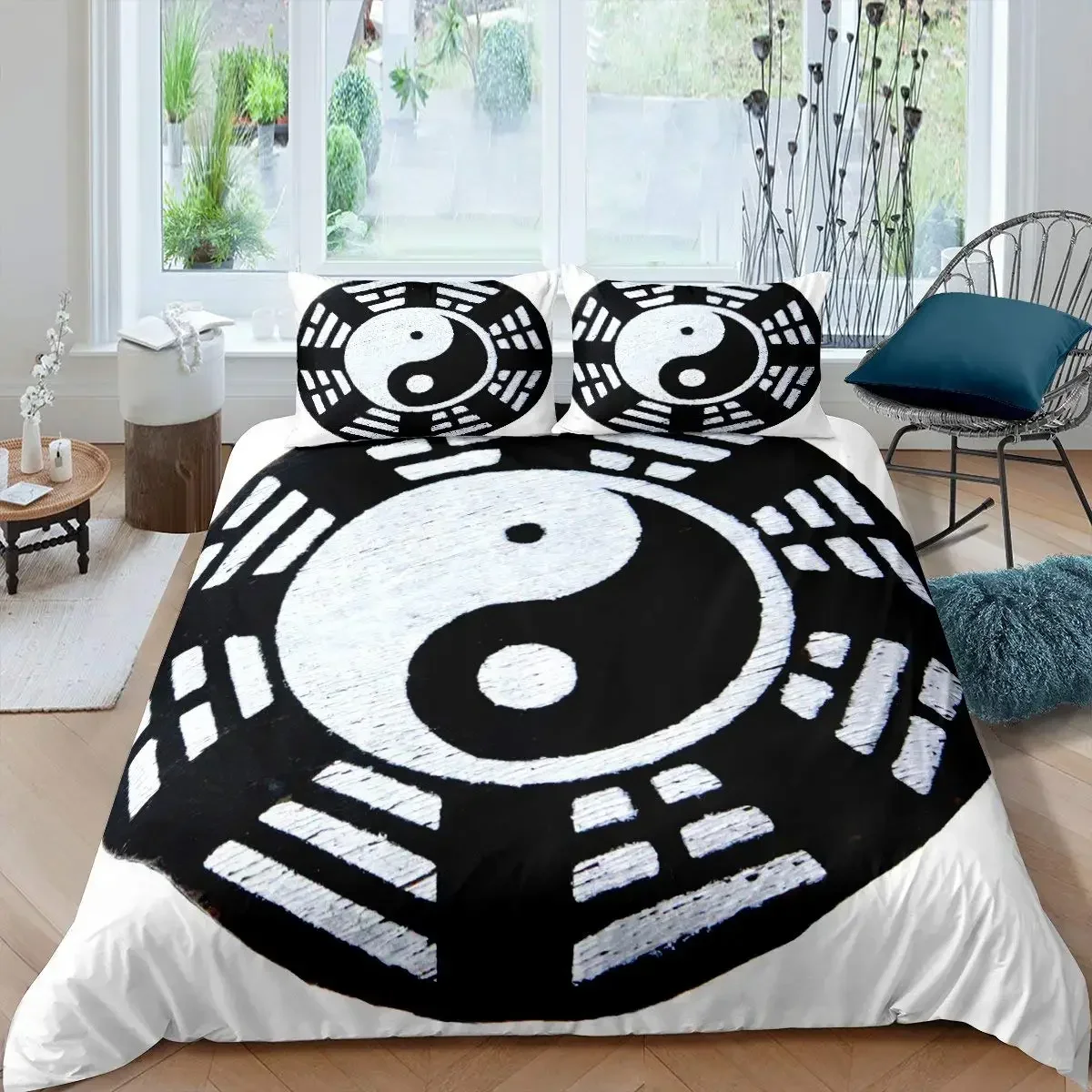 Yin Yang Duvet Cover Set Boho Trippy Art Twin Comforter Cover Gossip Traditional Ying Yang Theme King Size Polyester Quilt Cover