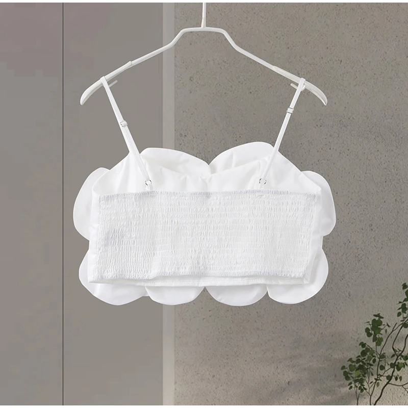 Sexy Chic 3d Floral Croptop Women Backless Sleeveless White Female Slip Vests Spring Summer New Fashion Street Lady Tops