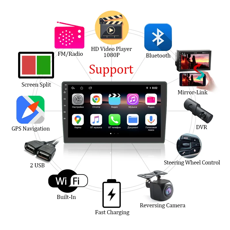 Carplay Android Auto 2 Din Car Radio Android 11 2+32G GPS Car Audio 7"/9"/10" WI