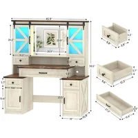 Farmhouse Vanity Desk with Mirror and Lights, Charging Station&Storage Drawers & Sliding RGB Cabinets, 45.9" Makeup Vanity Table 2