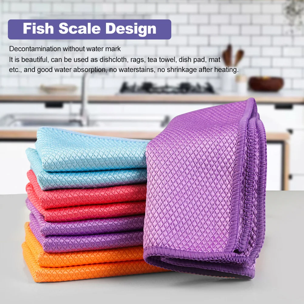 Microfiber Cleaning Cloth Traceless For Windows Cars Mirrors Polishing Fish Scale Soft Lint Reusable Glass