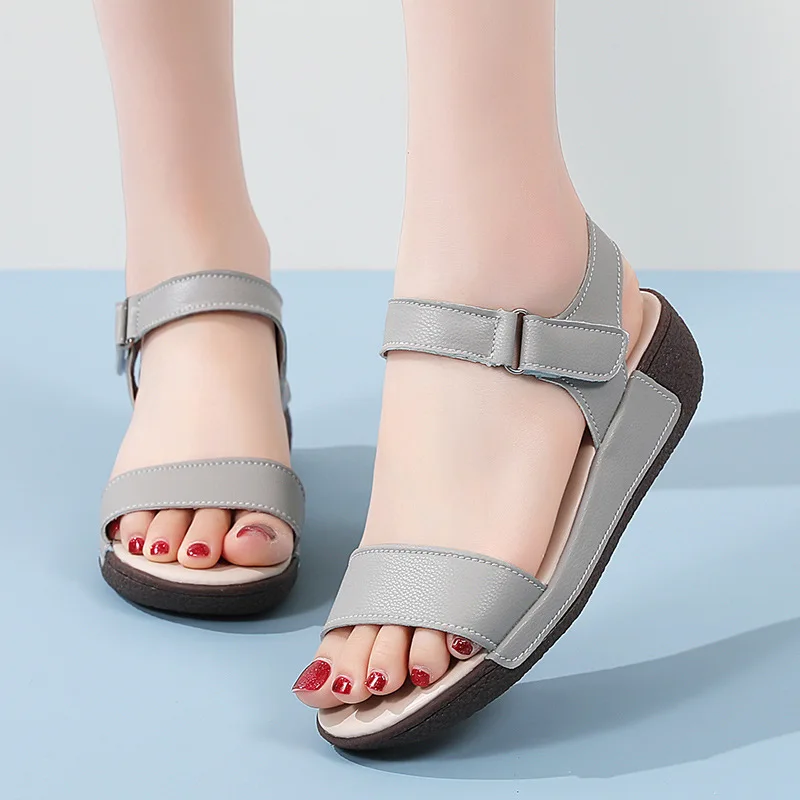 New 2024 Summer Beach Casual antiskid Soft Breathable PU Sandals Wedges Platform Shoes For Women Chaussure Femme Zapatos Mujer