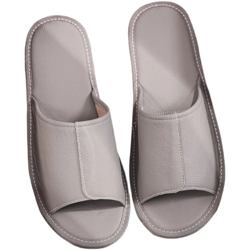 Genuine Leather Women's Summer Indoor Slippers Non-Slip Soft Couple Home Shoes Comfortable Cow Leather Men Casual Slippers
