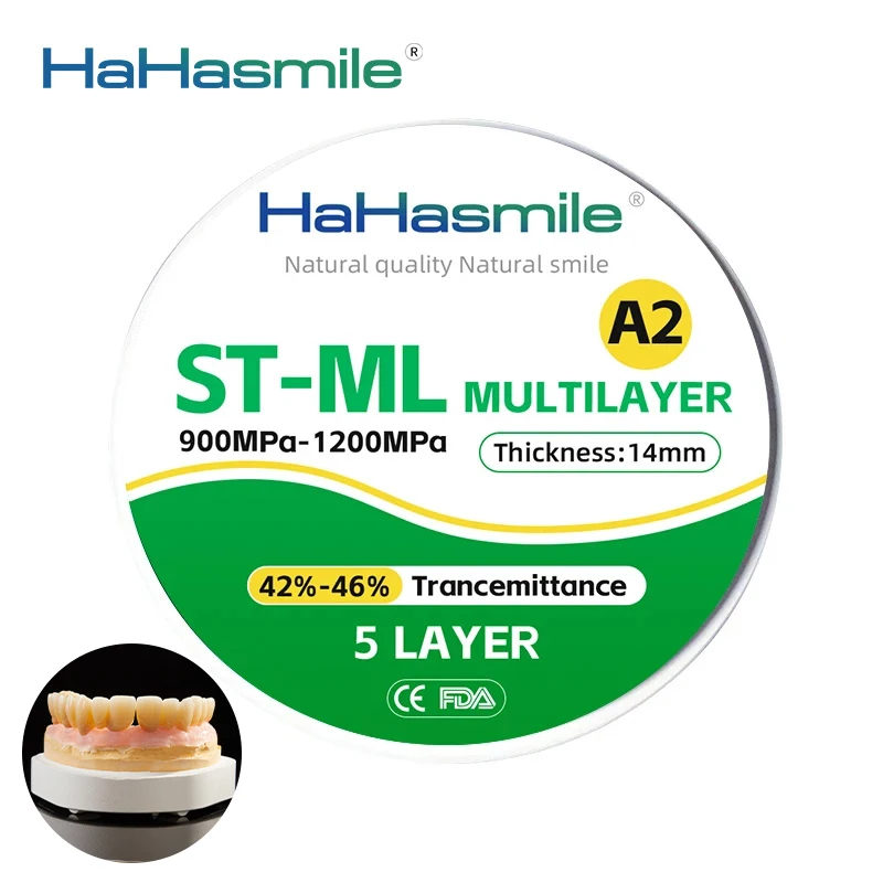 

ST-ML98-A2 5 Layer Multilayer Zirconia Blocks Disc CADCAM Block 98mm Dental Lab Super Translucency Dental Zirconia Disc