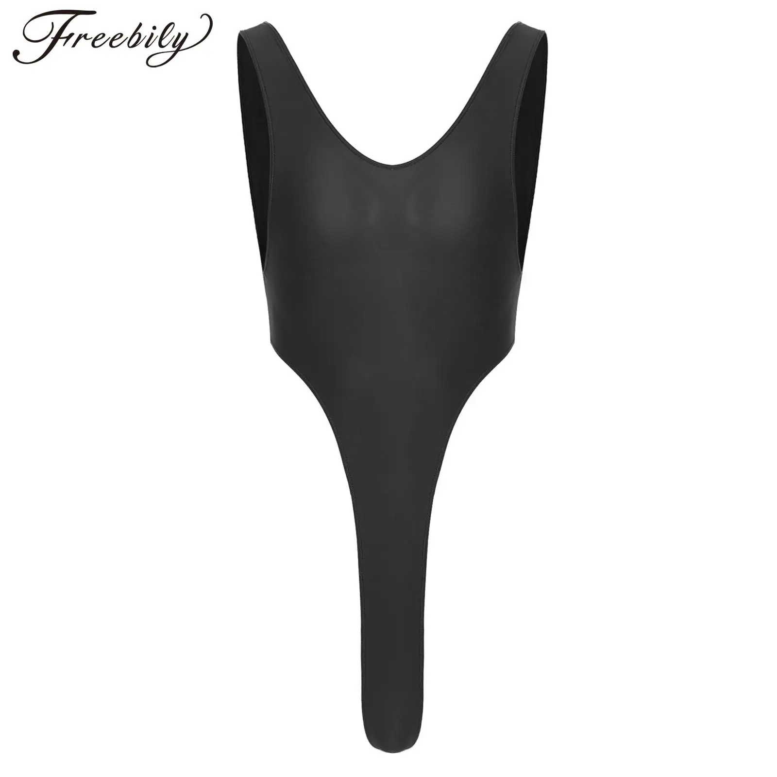 

Swimwear for Mens Glossy Swimsuit Backless One-piece High Cut Thong Bodysuit Solid Color Sleeveless Leotard Hommes Bathing Suits