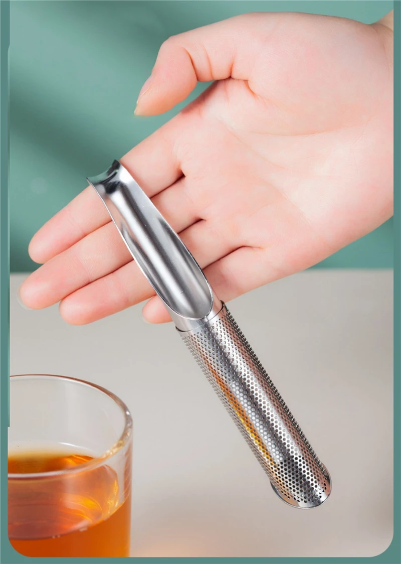 Description Picture 6 of item1/2Pcs Kitchen Tool Tea Strainer Stainless Steel Tea Infuser Pipe Design Tea Strainer Filter Holder Tea Spoon Infuser Filter