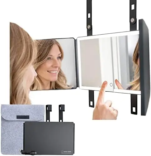 

3 Way LED Self Haircut Mirror, Lighted Trifold 360 Mirror for Cutting/Styling Hair, Shaving, Makeup, Real Glass, Includes Adjust