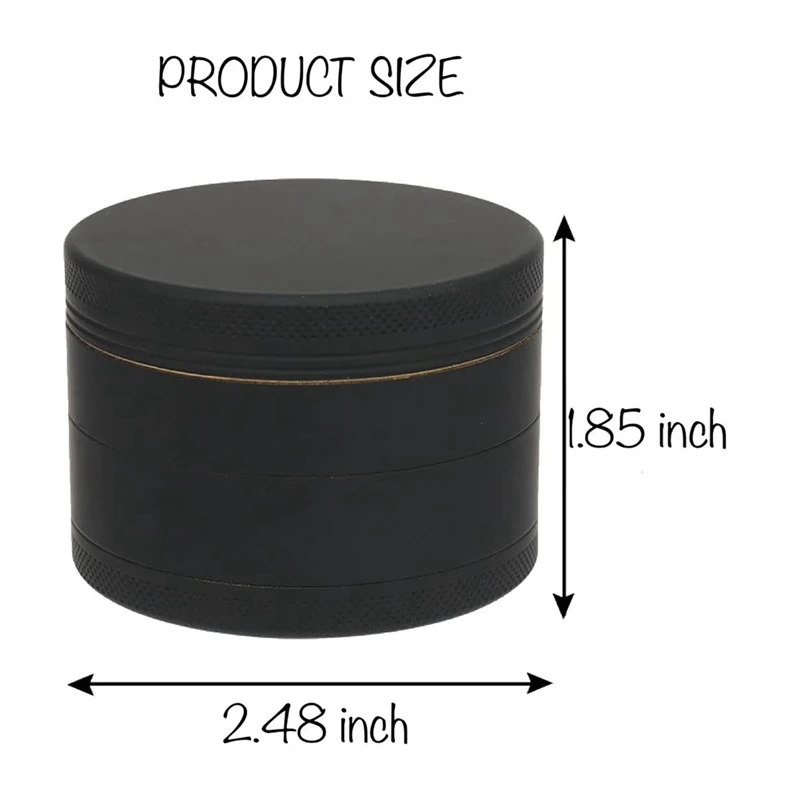 Aluminum Herb Grinder Black Rubber Paint Gold Color Inside-Large Capacity 2.48 Inch 4 Pieces