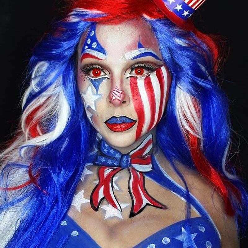 DE'LANCI Red White Blue Face Paint, Professional Face & Body Paint, Cream  Facepaint for Halloween Stage Cosplay Clown Skeleton