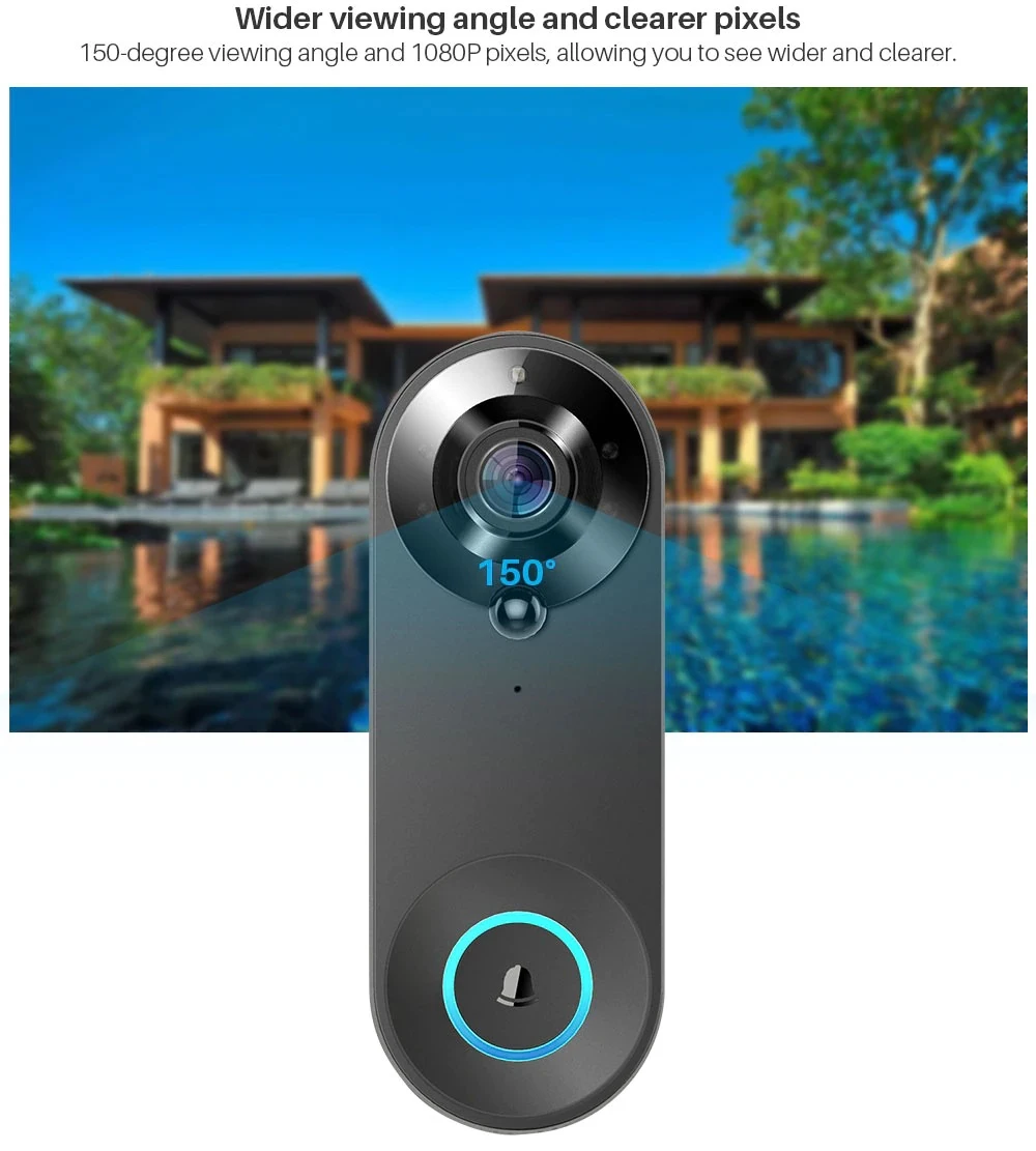 WiFi Video Doorbell 1080P Tuya Smart Wireless Doorbell Night Vision Home Securit
