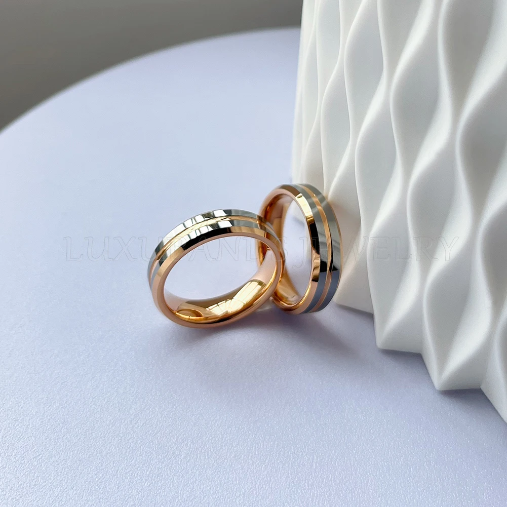 Tungsten Wedding Couple Ring 8mm Flat Center Grooved Beveled Edges Polished Finish Comfort Fit Aesthetic Accessories Jewelry New