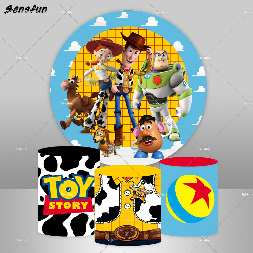 Toy Story Birthday Decoration Round Background Cover Per Boy Baby Shower Circle Background Woody Cow Prints Coperture Cilindriche