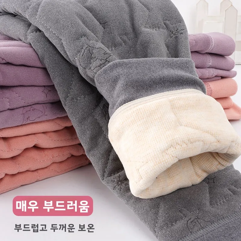 디즈니 어린이용 두꺼운 양털 안감 코튼 바지 소녀 겨울 따뜻한 홈 바지 작은 소녀용 신축성 있는 허리 편안한 잠옷