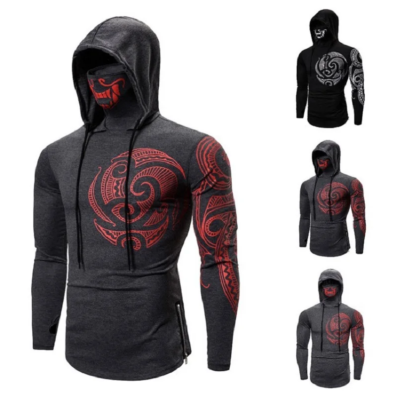 Men's Stretch Fitness Ninja Suit Men's Hoodie Long Sleeve Face Mask Sports Cycling Wear Masked Hoodies Harajuku Clothing