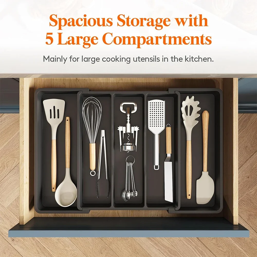 hot sales Expandable Cooking Utensil Organizer Tray Cutlery Silverware Flatware Holder Kitchen Utensil Storage Divider JT304 2