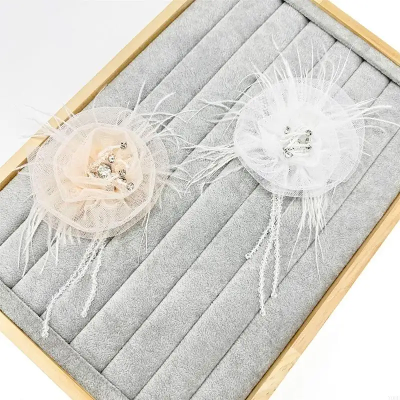Pelzige, gefiederte Blumen-Brosche, Hochzeits-Party-Corsage-Schal-Anstecknadel für Party-Outfit Y08E – Detail 9