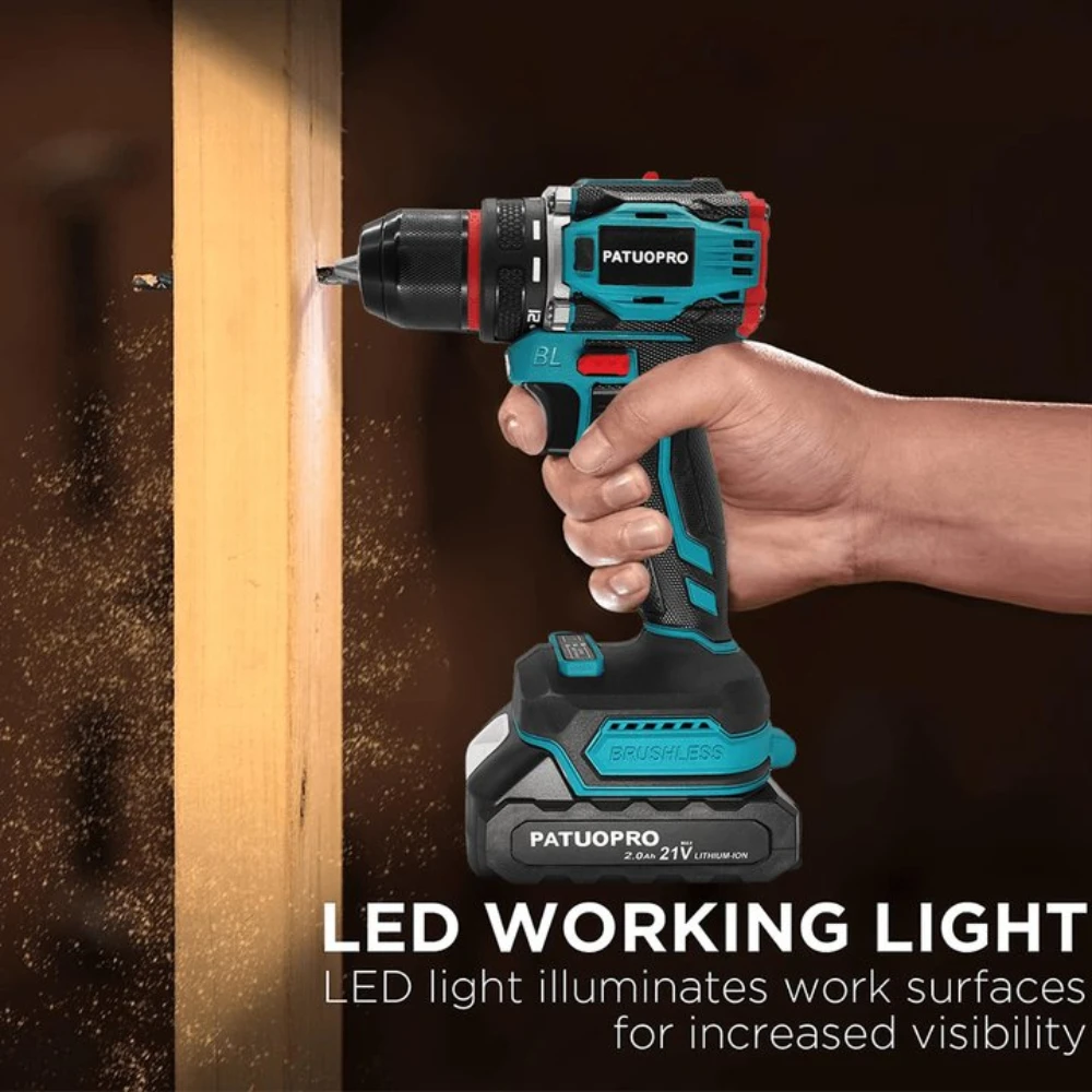PATUOPRO 10mm Cordless Brushless Electric Drill 2-Speed Metal Chuck Drill Screwdriver Home DIY Power Tool For Makita 18V Battery 5