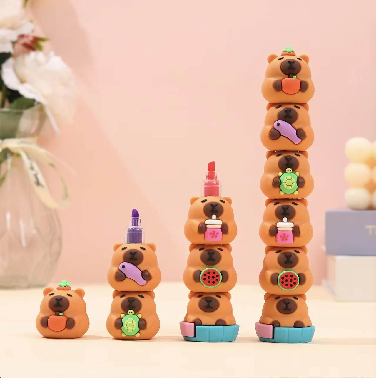 6Colour Cartoon Capybara Soft Tip Highlighter Pens Fiber NIB Large Volume Markers Pen Plastics Fluorescent Pen Stationery Gift highlighter pen marker pen highlighter marker