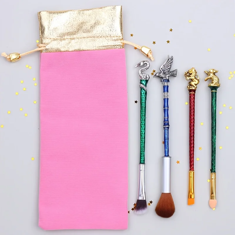 4/5pcs Magic Academy Style Makeup Brushes with Metal Handles-Soft and Fluffy Professional Eyeshadow Powder Lip Makeup Tools