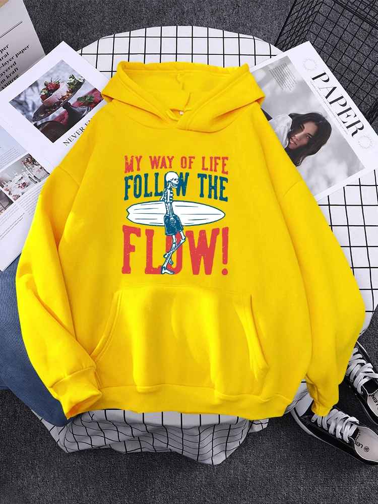 

Толстовка женская с капюшоном My Way Of Life Follw The Flow, модная Осенняя толстовка, теплая флисовая уличная одежда, винтажная Женская толстовка с круглым вырезом
