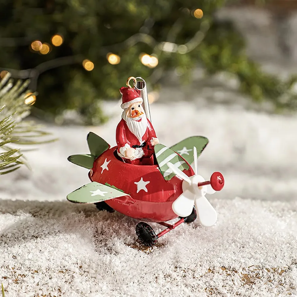 Cartoon Santa Reindeer Figurine Exquisite Snowman/Elk Christmas Plane Figurine Decorative Hanging Xmas Hanging Aircraft Pendant