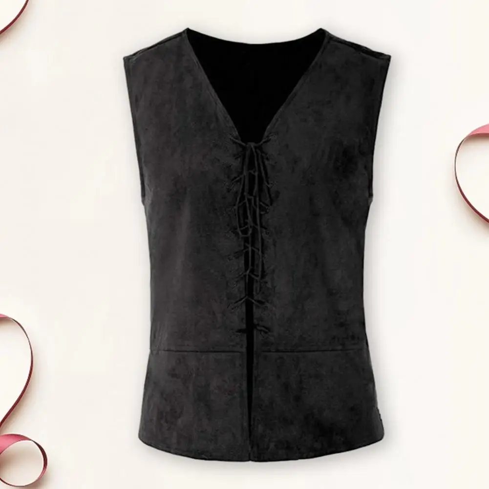 

V-neck Vest Vintage Pirate Vest for Men Medieval Lace-up Sleeveless Tank Top for Cosplay Halloween Party Role Play Men Vest