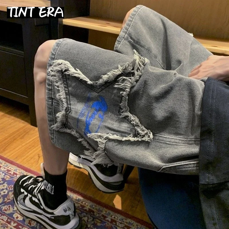 TINT ERA Y2K Mens Streetwear Breeches Star Korean Haruku Pocket Denim Hip Hop Cargo Short Pants Grunge Bermudas Jeans Shorts 3