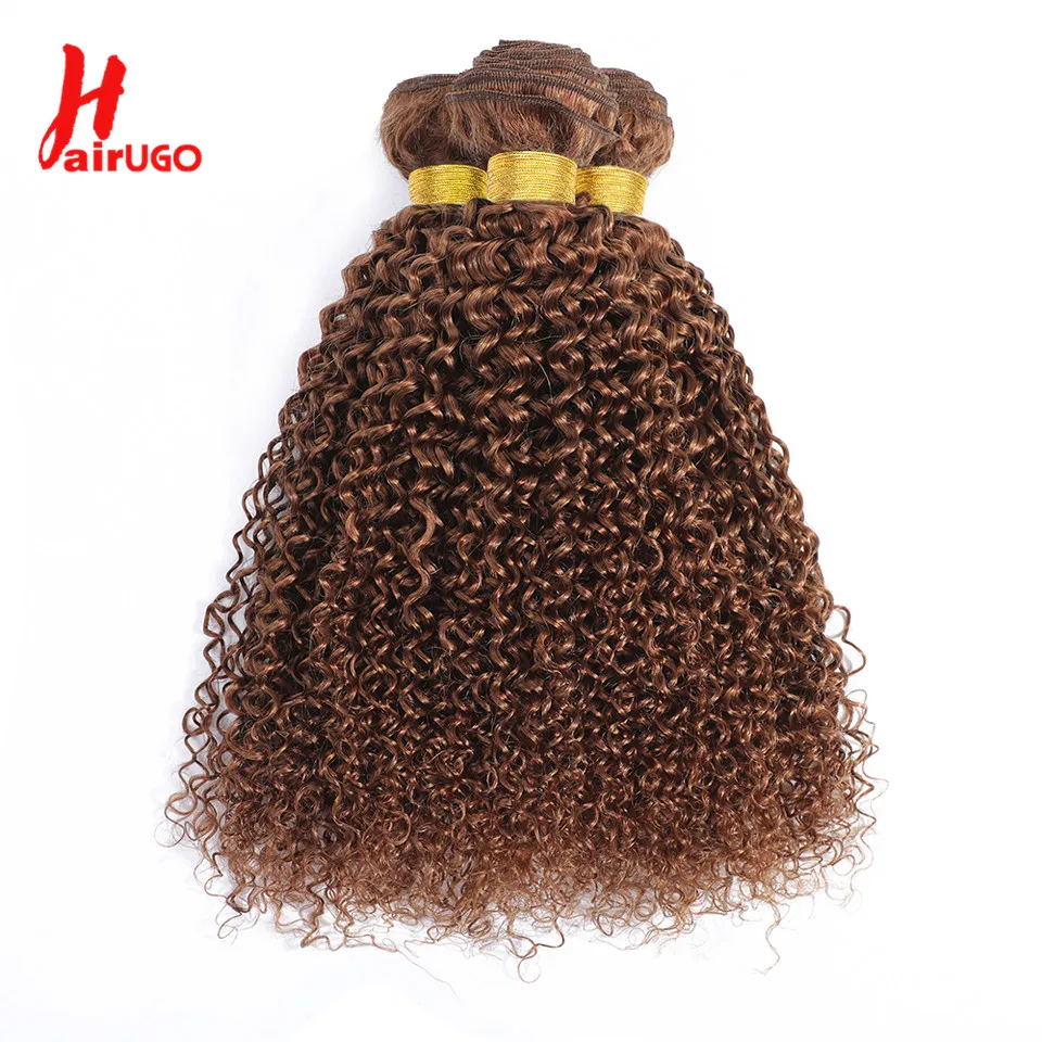 HairUGo #30 Kinky Curly 2/3 Human Hair Bundles With Closure Brazilian Kinky Curly 4*4 Lace Closure With Bundles Remy Hair Weave