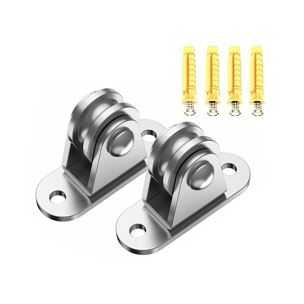 2/4Pcs Silent Pulley with Mounting Screws and Expansion Pulley Block Kit Heavy Duty Fixed Pulley for Sliding Gate and Wire Rope