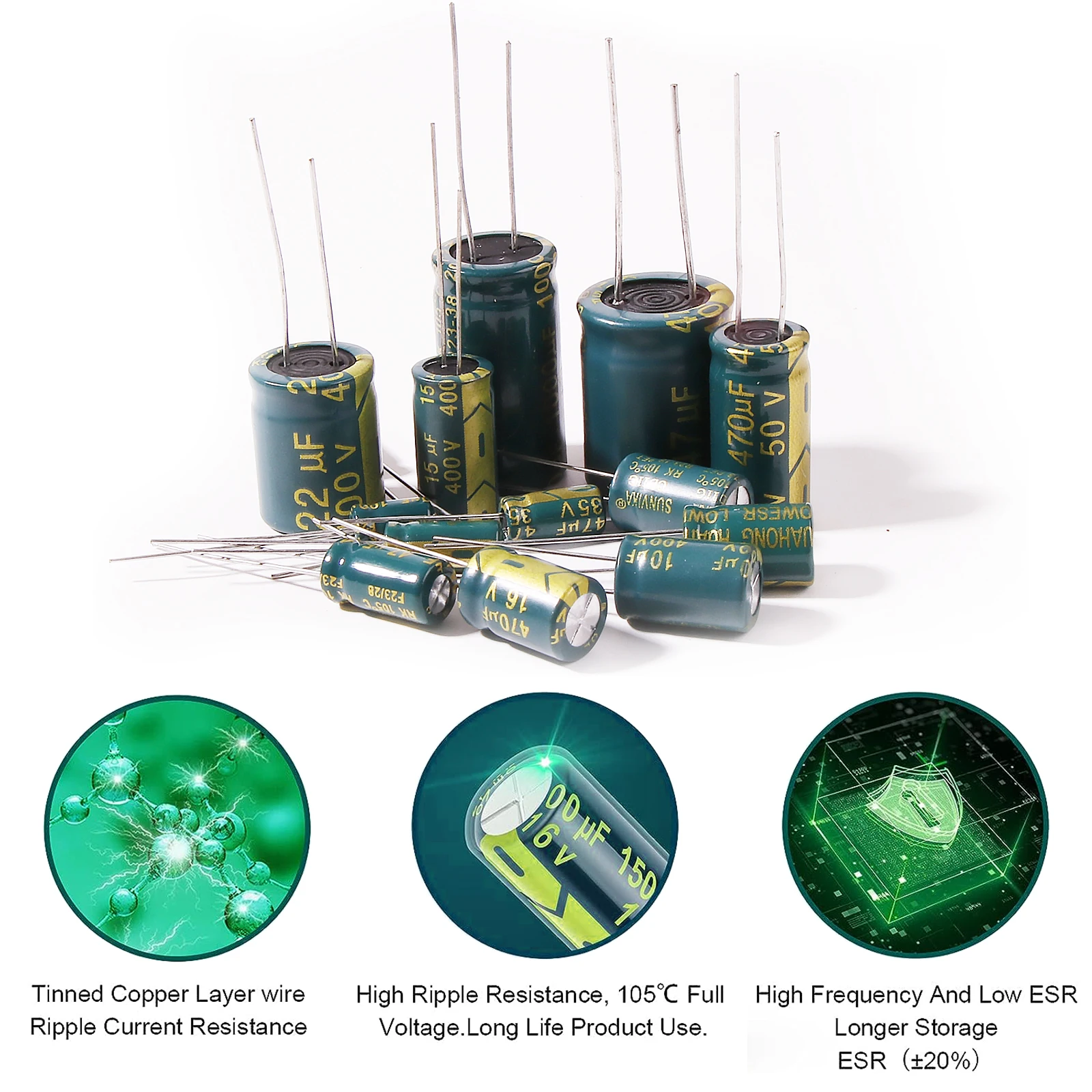 Electrolytic capacitor 391pcs high frequency aluminium capacitor kit 10v 16v 25v 35v 50v 400v 10uf 100uf 470uf 1000uf