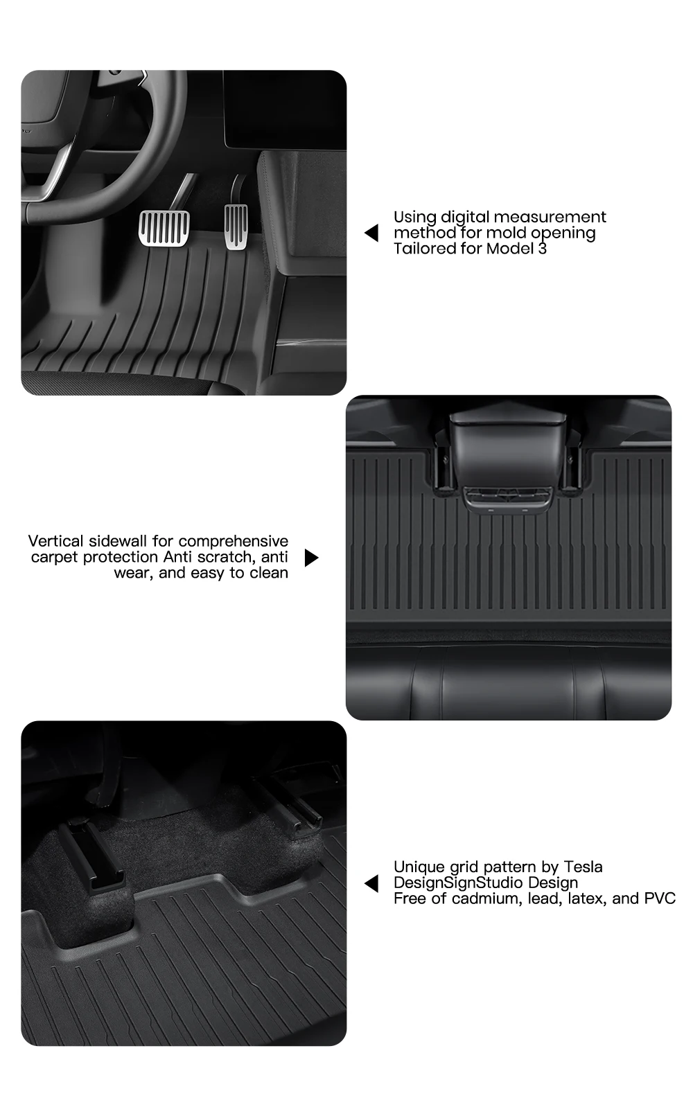 For Tesla Model 3 2021-2023 Model 3 Highland 2024 TPE Floor Mats Waterproof Lugg