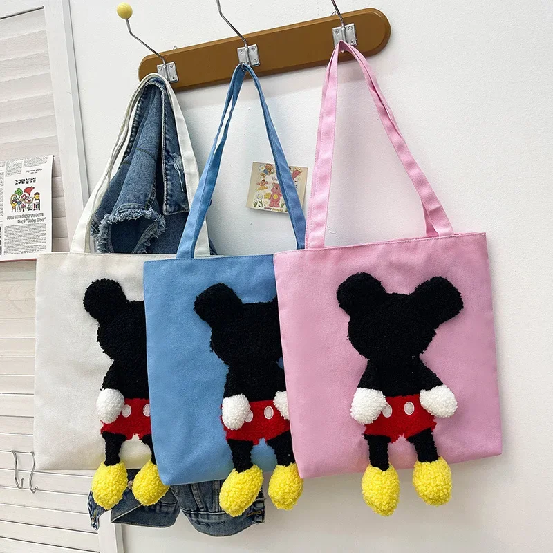 Disney Mickey Large Capacity Canvas Bag Cute Cartoon Three-dimensional Boy Girls Studens Multicolor Shoulder Bags Birthday Gifts