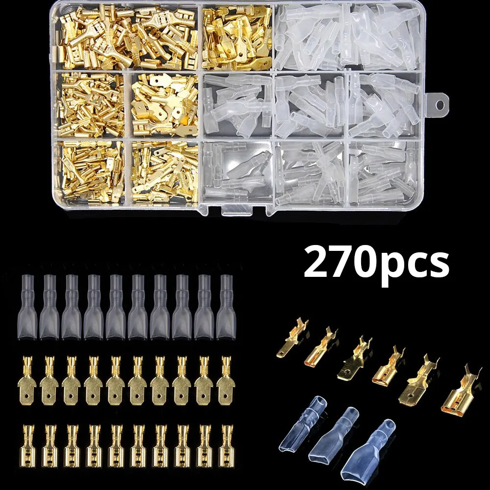 Wire Connectors Insulated Male Female 2.8/4.8/6.3mm Electrical Crimp Terminals Spade Assorted Kit 270PCS